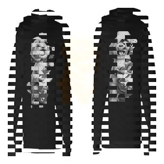 面白いtシャツ シーズー 犬 ギター イヌ メンズ 犬好き グッズ かわいい おもしろ 面白い 服 ネタ 長袖Tシャツ - Kawaiitshirt