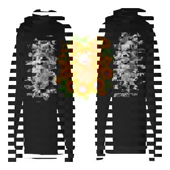 面白いtシャツ ポメラニアン ひまわり わんこ メンズ 犬好き グッズ かわいい おもしろ 面白い 服 ネタ 長袖tシャツ 長袖Tシャツ - Kawaiitshirt