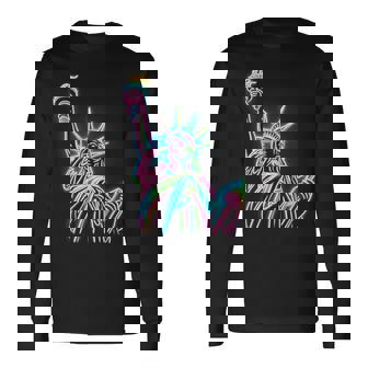 鮮やかな自由の女神tシャツ カラフルなアイコン 長袖Tシャツ - Kawaiitshirt