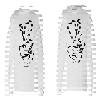 2本指 ピースサイン キュート ビクトリー ハンド ジェスチャー ピースシンボル 長袖Tシャツ - Kawaiitshirt