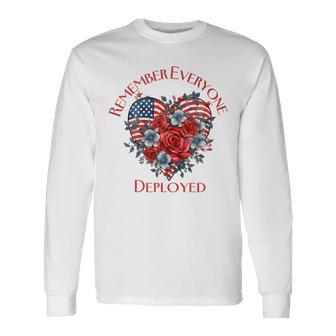 American Flag Patriotic Flowers Deployed RED Friday Military Tank Top Long Sleeve T-Shirt | Mazezy