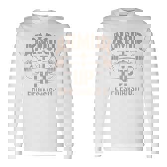 Armor Up Gym Jesus Christian Workout Dumbbell Cross Barbell Long Sleeve T-Shirt | Mazezy