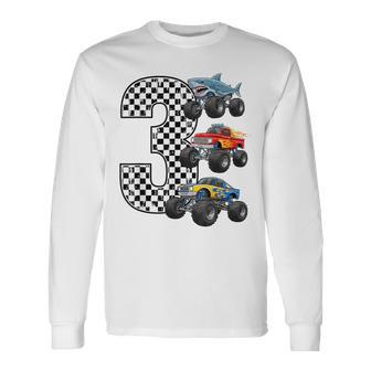 Birthday 3 Year Old Boys 3Rd Party Monster Truck Long Sleeve T-Shirt - Thegiftio UK
