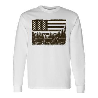 Black Angus Cow 4Th Of July Usa Patriotic Cattle Farmer Long Sleeve T-Shirt - Thegiftio UK