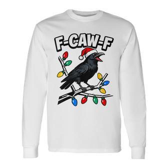 Black Crow F-Caw-F Retro Christmas Lights Santa Hat Long Sleeve T-Shirt - Thegiftio UK