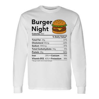 Burger Lover Night Xmas Costume Family Food Nutrition Facts Long Sleeve T-Shirt - Thegiftio UK