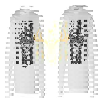 Camo American Flag Elk Skull Buck Deer Hunting Youth Boy Men Long Sleeve T-Shirt | Mazezy