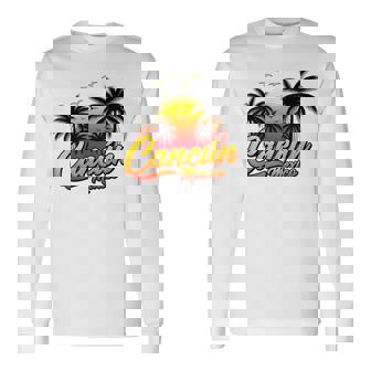 Cancun Mexico Sunset Palm Tree Beach Summer Vacation Travel Long Sleeve T-Shirt | Mazezy