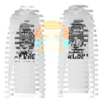 Cat Daddy Sunglasses Sunset Retro Fur Dad Papa Kitten Men Long Sleeve T-Shirt | Mazezy