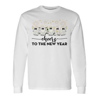 Cheers To The New Year Ghosts Drinking Champagne Nye 2026 Long Sleeve T-Shirt - Thegiftio UK