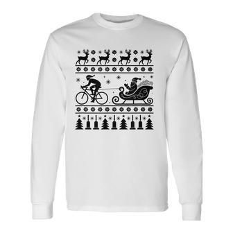 Christmas Xmas Racing Bike Cycling Cyclist Reindeer Santa Long Sleeve T-Shirt - Thegiftio UK