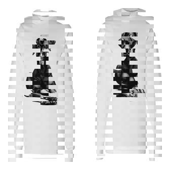 Cool Doberman With Floppy Ears Lying Pose On Chest Long Sleeve T-Shirt - Thegiftio