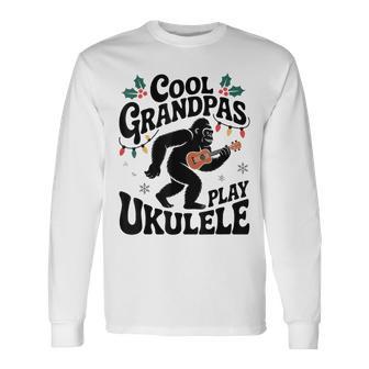 Cool Grandpas Play Ukulele Christmas Vintage Music Long Sleeve T-Shirt - Thegiftio UK