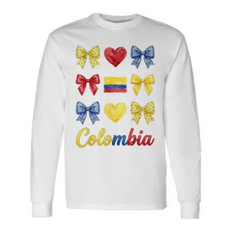 Coquette Bow Bandera Colombiana Colombia Corazones Lindas Niñas Camiseta de manga larga - Regaloses