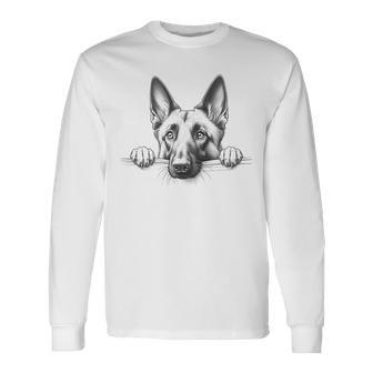 Cute Belgian Malinois Peeking For Dog Owner Long Sleeve T-Shirt - Thegiftio