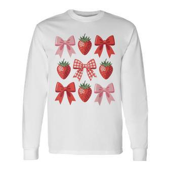 Cute Bow Coquette Strawberry Festival Cottagecore Aesthetic Long Sleeve T-Shirt - Thegiftio UK