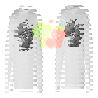 Cute Broccoli And Strawberry Vegan Valentine Couple Long Sleeve T-Shirt | Mazezy