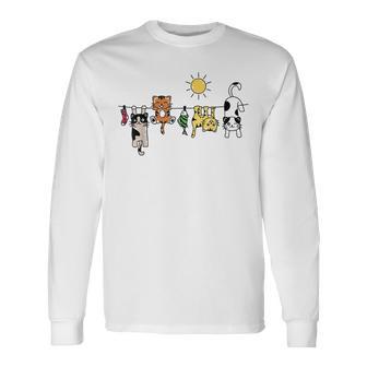 Cute Cats Hanging On A Clothes Line Cat Long Sleeve T-Shirt - Thegiftio UK