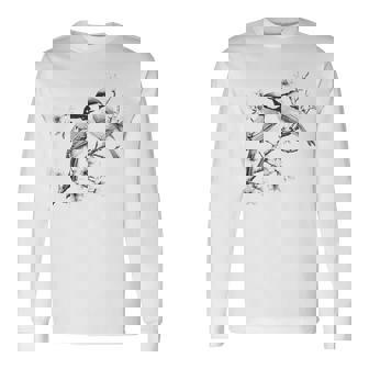 Cute Chickadee Blossoms Black-Capped Chickadees Long Sleeve T-Shirt | Mazezy
