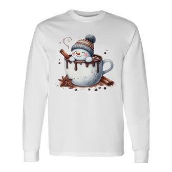 Cute Christmas Hot Chocolate Snowman Long Sleeve T-Shirt - Monsterry