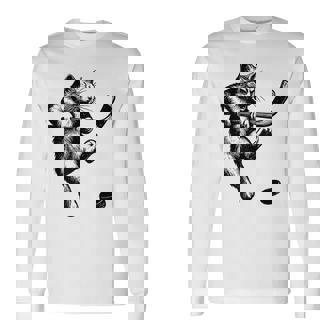 Cute Kitten Playing Ice Hockey Stick Puck Ice Hockey Cat Long Sleeve T-Shirt | Mazezy