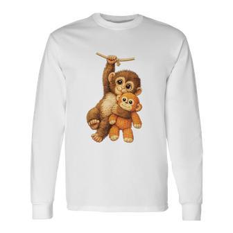 Cute Monkey Punch Stuffed Buddy Plush Hugging Monkey Punch Long Sleeve T-Shirt - Thegiftio UK