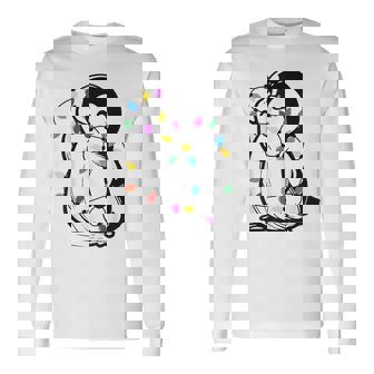 Cute Penguin Christmas Lights Matching Xmas Couple Long Sleeve T-Shirt | Seseable UK