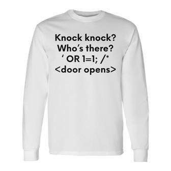 Divertida Hacker Hacker Inyección Knock Knock Camiseta de manga larga - Regaloses