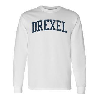 Drexel Nc Vintage Athletic Sports Jsn2 Navy Print Long Sleeve T-Shirt - Thegiftio
