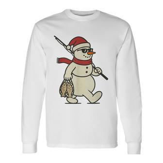 Fishing Christmas Vintage Merry Fishmas Santa Xmas Long Sleeve T-Shirt - Thegiftio UK