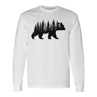 Forest Trees Wildlife Animal Retro Outdoor Nature Bear Lover Long Sleeve T-Shirt | Mazezy