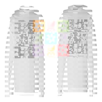 French Bulldog Pop Art Flower Grid Daisy Boho Frenchie Mom Long Sleeve T-Shirt | Mazezy