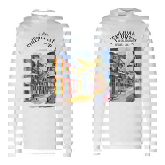 French Quarter New Orleans Louisiana Vintage Watercolor Long Sleeve T-Shirt | Mazezy