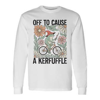 Frog Wizard Riding Bike Off To Cause A Kerfuffle Long Sleeve T-Shirt - Thegiftio UK