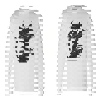 Angry Cat With Graphic Long Sleeve T-Shirt - Thegiftio