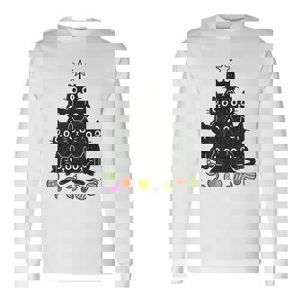 Black Cat Christmas Tree Cats Lover Meow Xmas Holiday Long Sleeve T-Shirt | Seseable FR