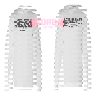 Georgia Ga Vintage Athletic Red Text Sports Long Sleeve T-Shirt | Mazezy