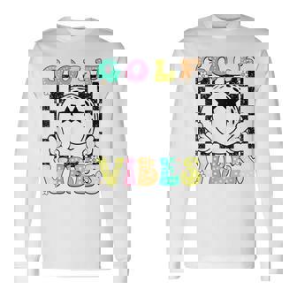 Golf Vibes Golf Retro Groovy Smile Face Checkered Long Sleeve T-Shirt | Mazezy