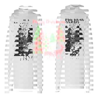 Great Merry Christmas Graphics Trees Deer Winter Scene Long Sleeve T-Shirt | Mazezy