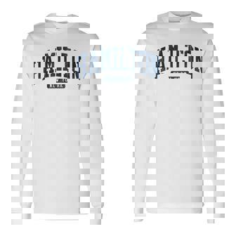 Hamilton New York Ny College University Style Blue Long Sleeve T-Shirt - Monsterry