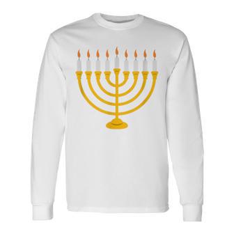 Happy Hanukkah Lit Menorah Camiseta de manga larga - Regaloses