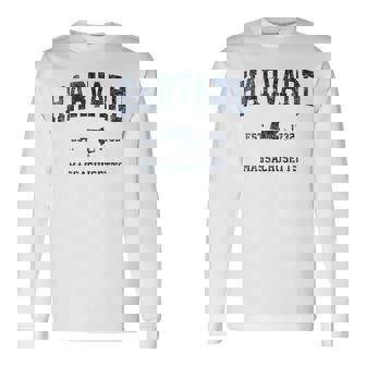 Harvard マサチューセッツ州 ヴィンテージ スポーツ デザイン ネイビー プリント 長袖Tシャツ - Kawaiitshirt