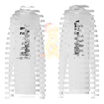 Holiday Santa Hat & Christmas Light Xmas Labrador Dog Tri-Blend Long Sleeve T-Shirt | Mazezy