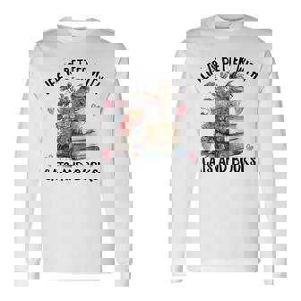 Life Is Better With Cats And Books Cat Watercolor Long Sleeve T-Shirt - Thegiftio