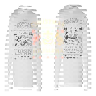 Louisiana Ugly Sweater Shirt Mardi Gras Pelican Fleur Mask Tank Top Long Sleeve T-Shirt | Mazezy