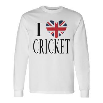 I Love Cricket British Flag Heart Text Tank Top Long Sleeve T-Shirt | Mazezy