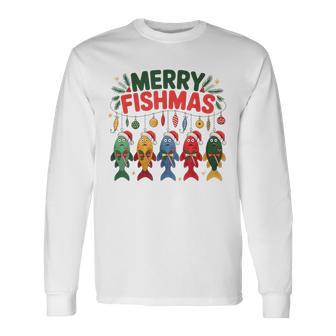 Merry Fishmas Fishing For Fishermen Christmas Fish Long Sleeve T-Shirt - Thegiftio UK