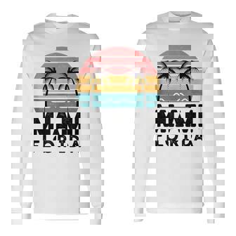 Miami Florida Retro Sunset Palm Trees Ocean Waves Tank Top Long Sleeve T-Shirt | Mazezy