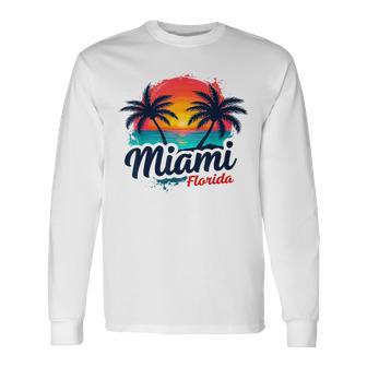 Miami Florida Sunset – Palm Tree Beach Coastal Vibes Long Sleeve T-Shirt | Mazezy