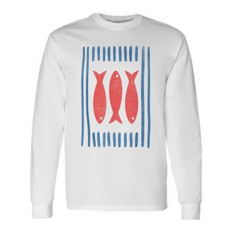 Minimal Sardines Fishermen Aesthetic Retro Long Sleeve T-Shirt - Thegiftio UK